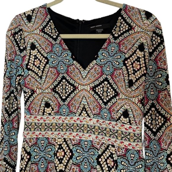 Maggie London v neck long sleeve midi dress formal wedding guest event evening - Picture 4 of 9